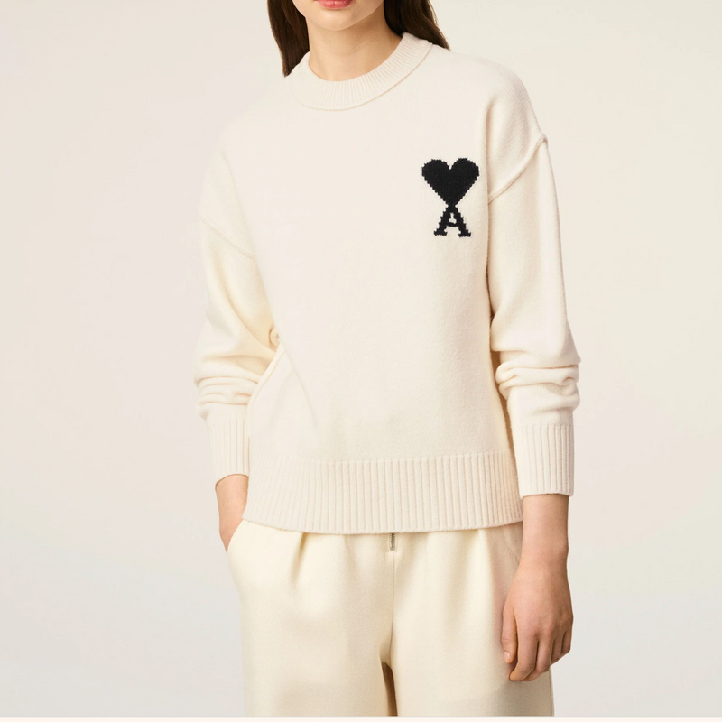WHITE WOOL AMI DE COEUR CREWNECK SWEATER – LISKAFASHION