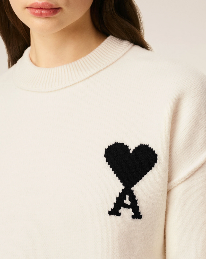 WHITE WOOL AMI DE COEUR CREWNECK SWEATER