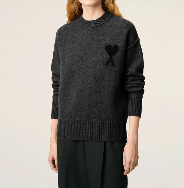 GREY WOOL AMI DE COEUR CREWNECK SWEATER