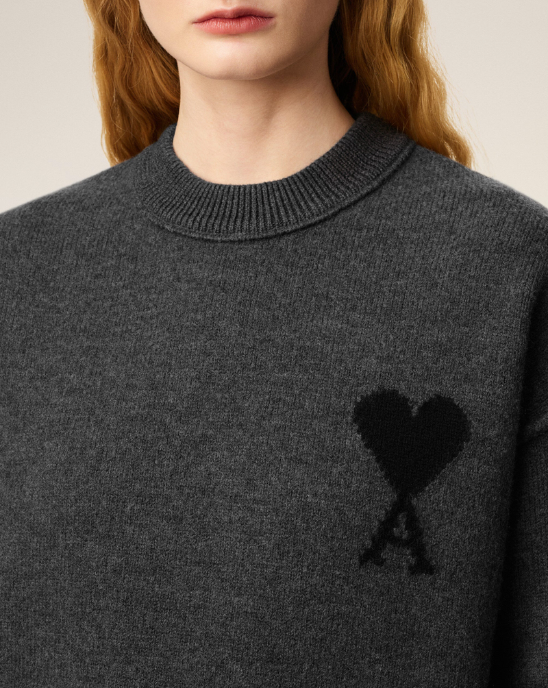 GREY WOOL AMI DE COEUR CREWNECK SWEATER