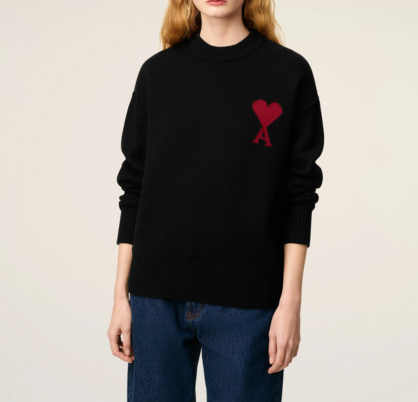 BLACK WOOL AMI DE COEUR CREWNECK SWEATER