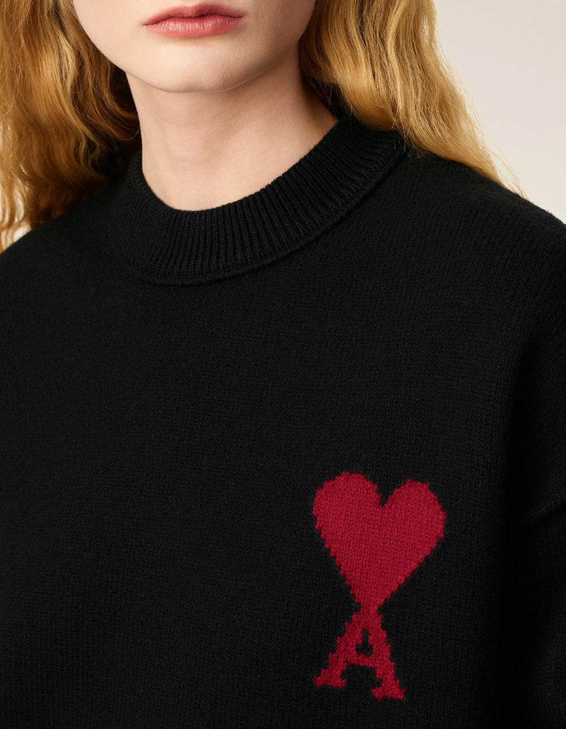 BLACK WOOL AMI DE COEUR CREWNECK SWEATER