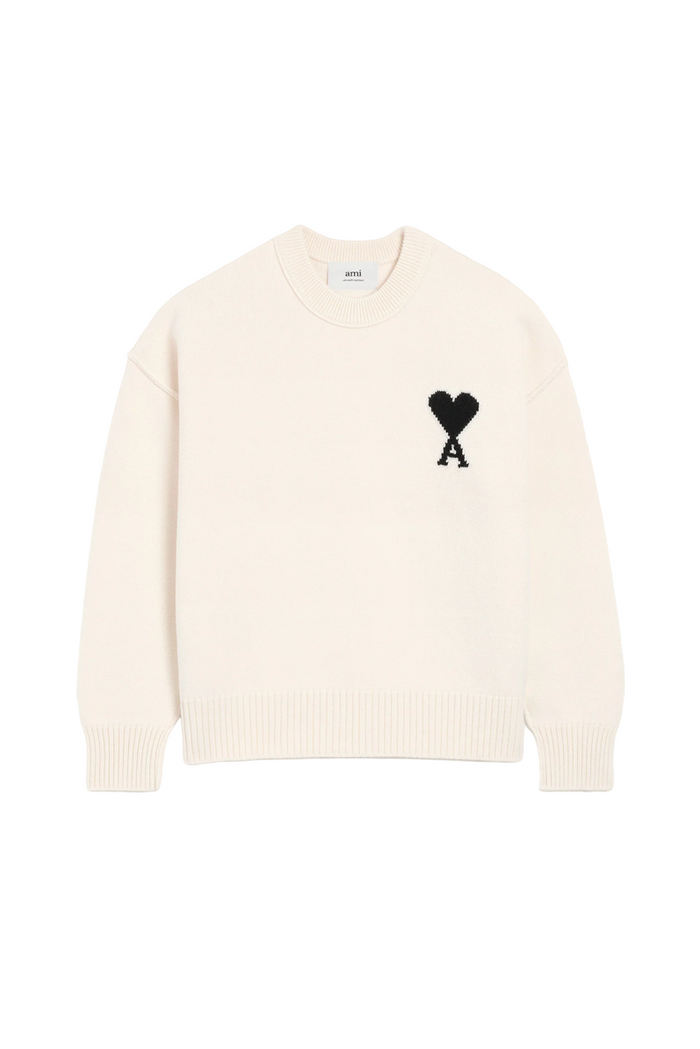 WHITE WOOL AMI DE COEUR CREWNECK SWEATER – LISKAFASHION