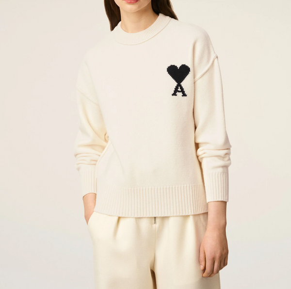 WHITE WOOL AMI DE COEUR CREWNECK SWEATER