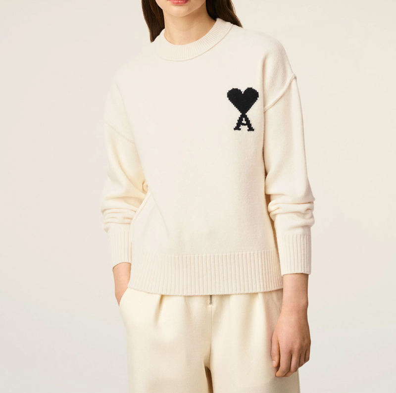 WHITE WOOL AMI DE COEUR CREWNECK SWEATER