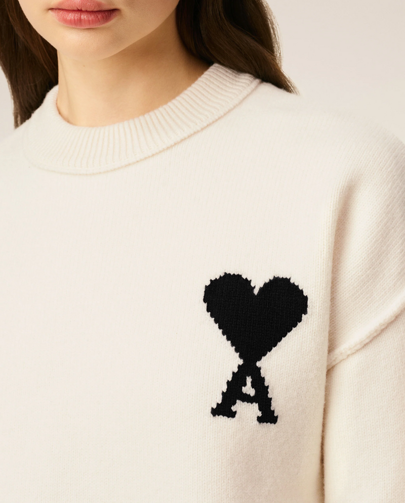 WHITE WOOL AMI DE COEUR CREWNECK SWEATER