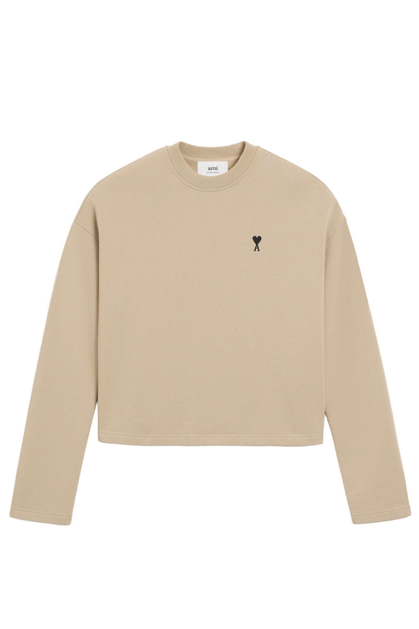 BEIGE COTTON CONTRASTED AMI DE COEUR SWEATSHIRT