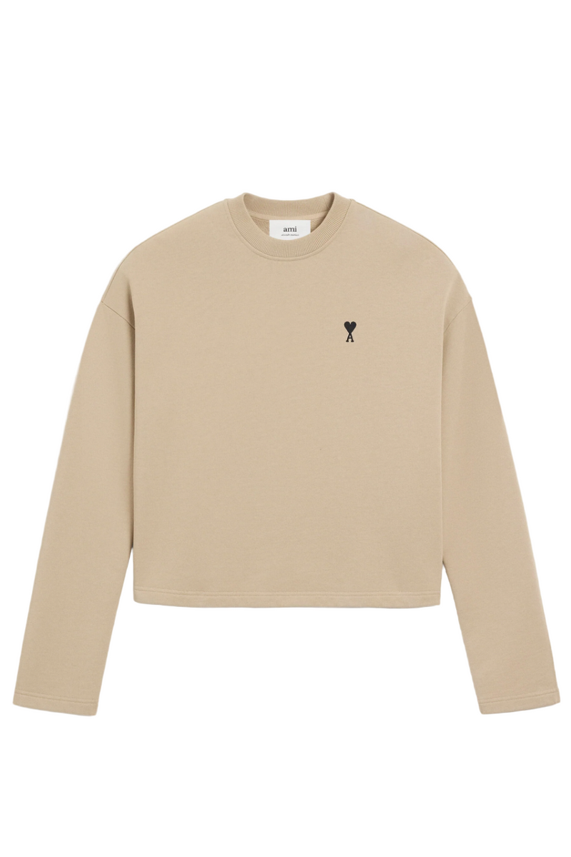 BEIGE COTTON CONTRASTED AMI DE COEUR SWEATSHIRT