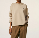 BEIGE COTTON CONTRASTED AMI DE COEUR SWEATSHIRT