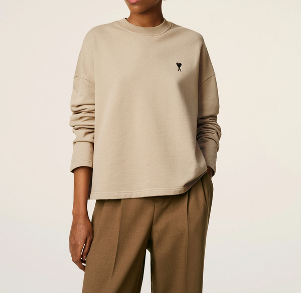 BEIGE COTTON CONTRASTED AMI DE COEUR SWEATSHIRT