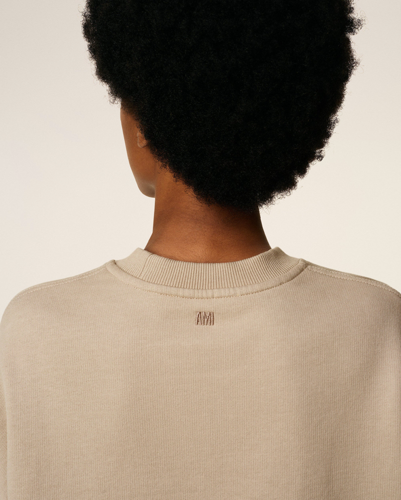 BEIGE COTTON CONTRASTED AMI DE COEUR SWEATSHIRT