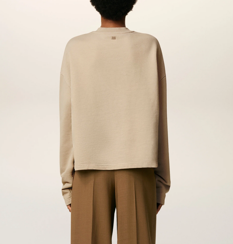 BEIGE COTTON CONTRASTED AMI DE COEUR SWEATSHIRT