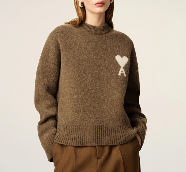 BROWN ALPACA AMI DE COEUR CREWNECK SWEATER