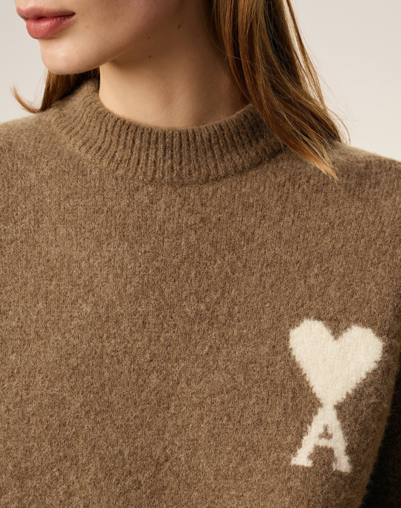 BROWN ALPACA AMI DE COEUR CREWNECK SWEATER