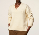 WHITE WOOL AMI DE COEUR V NECK SWEATER