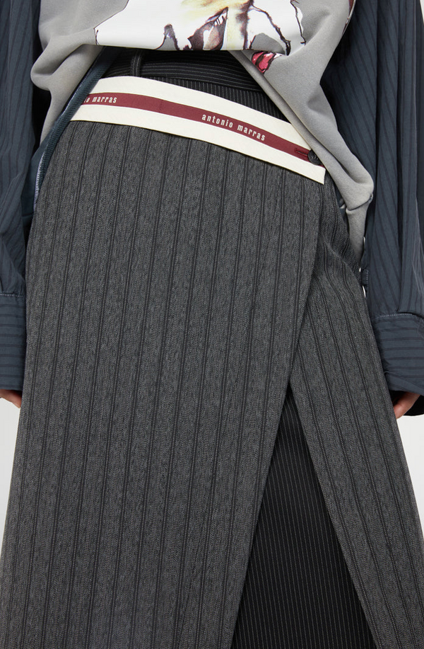 Pinstripe Wrap Midi Skirt