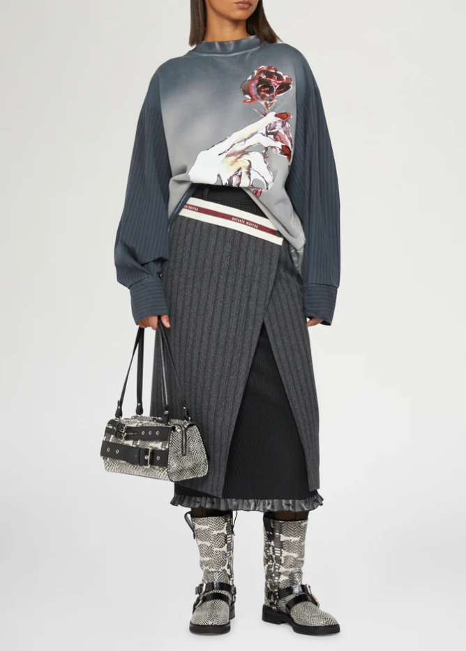 Pinstripe Wrap Midi Skirt