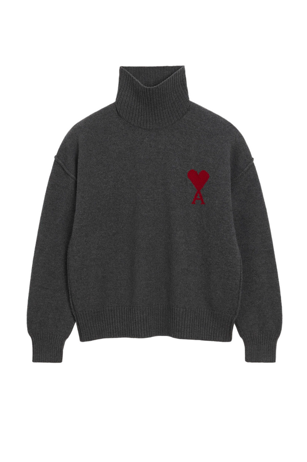 GREY WOOL AMI DE COEUR FUNNEL NECK SWEATER