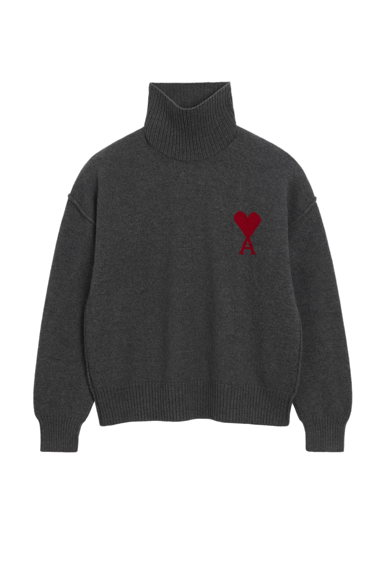 GREY WOOL AMI DE COEUR FUNNEL NECK SWEATER