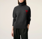 GREY WOOL AMI DE COEUR FUNNEL NECK SWEATER