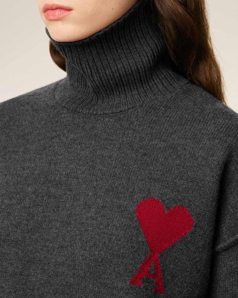 GREY WOOL AMI DE COEUR FUNNEL NECK SWEATER