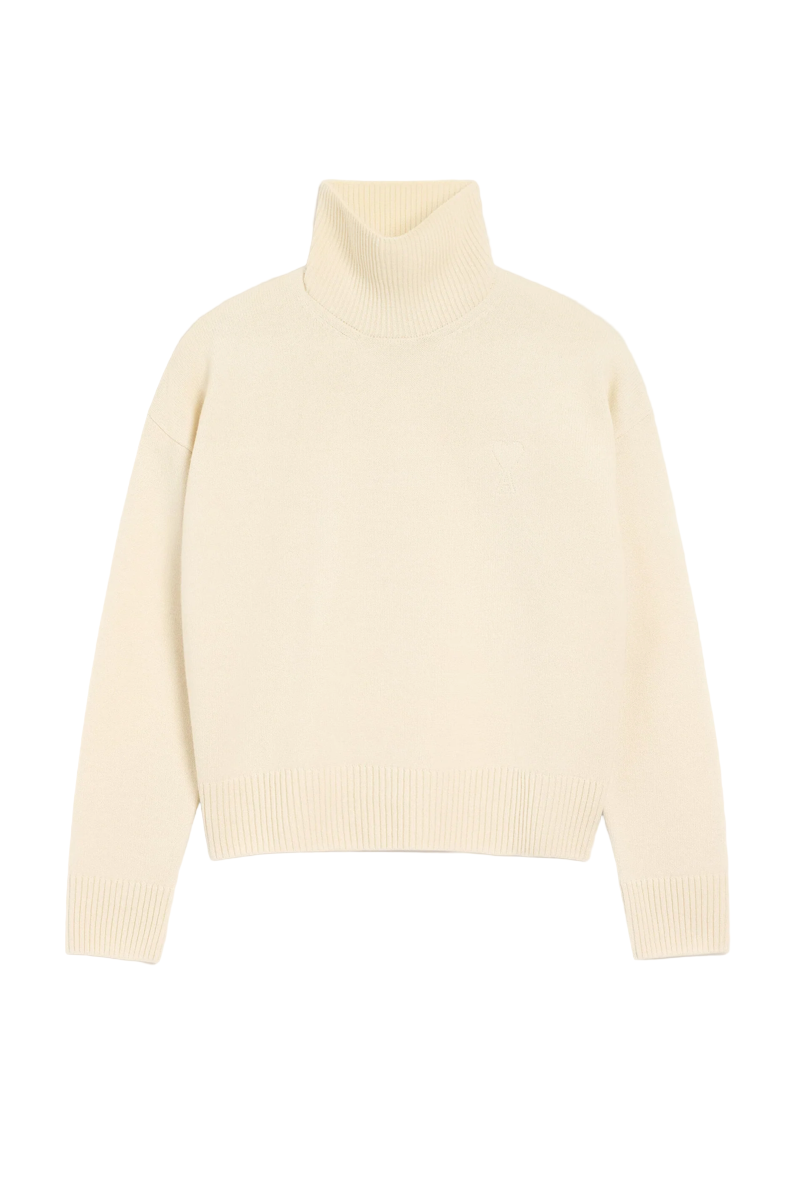 WHITE WOOL AMI DE COEUR FUNNEL NECK SWEATER