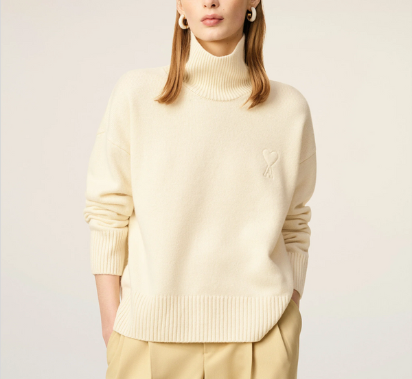 WHITE WOOL AMI DE COEUR FUNNEL NECK SWEATER
