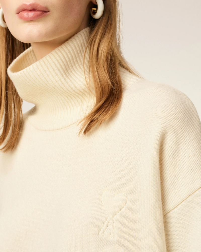 WHITE WOOL AMI DE COEUR FUNNEL NECK SWEATER