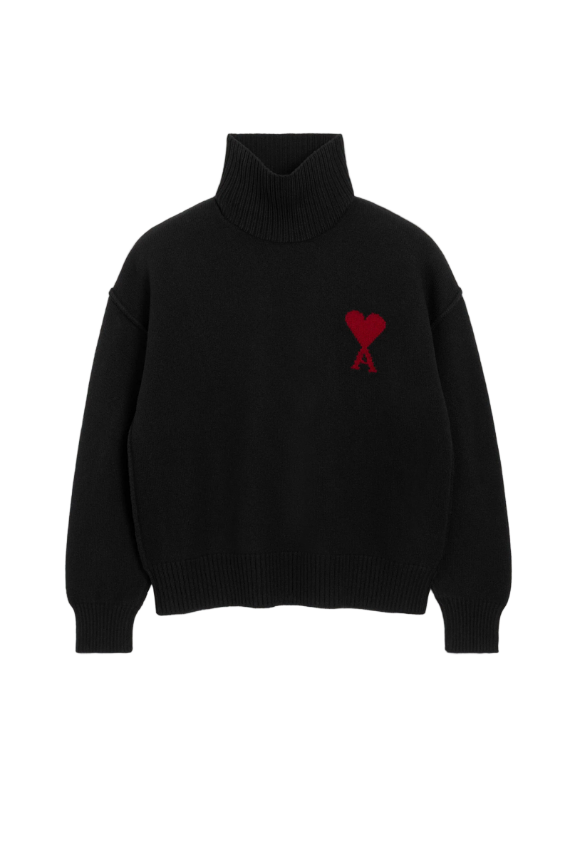 BLACK WOOL AMI DE COEUR FUNNEL NECK SWEATER