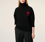 BLACK WOOL AMI DE COEUR FUNNEL NECK SWEATER