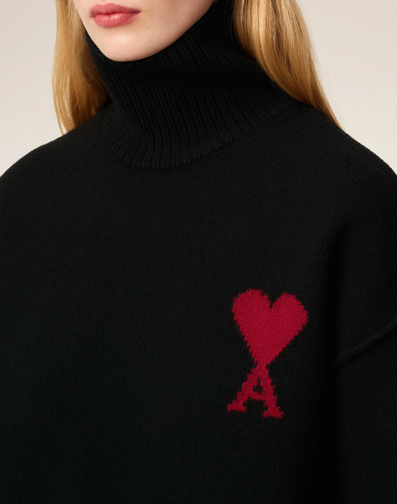 BLACK WOOL AMI DE COEUR FUNNEL NECK SWEATER
