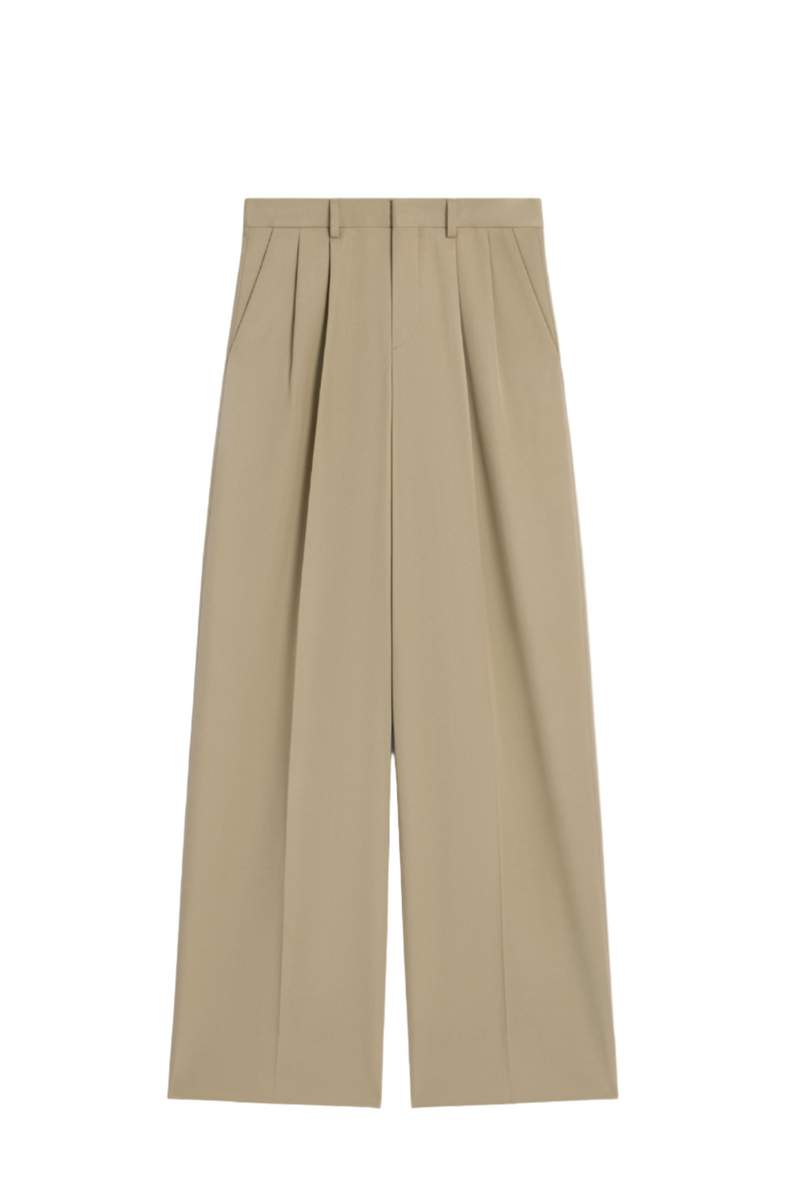 PLEATED TROUSERS IN COTTON AND WOOL GABARDINE