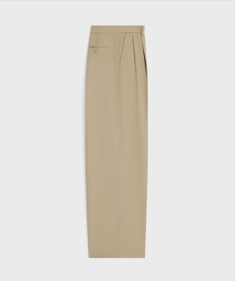 PLEATED TROUSERS IN COTTON AND WOOL GABARDINE