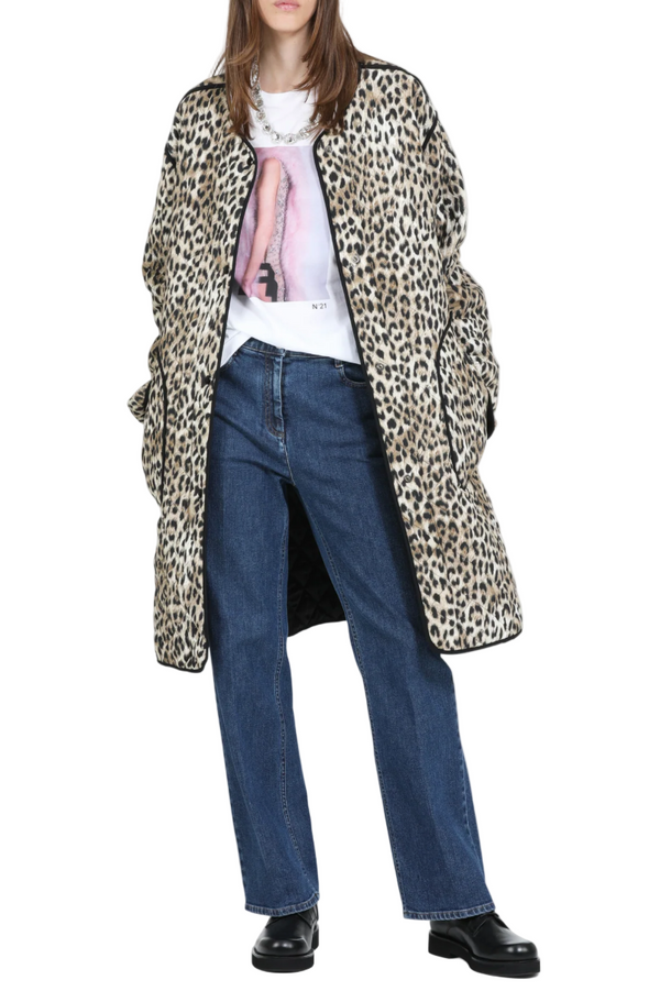 LONG LEOPARD-PRINT DOUBLE-FACED PARKA