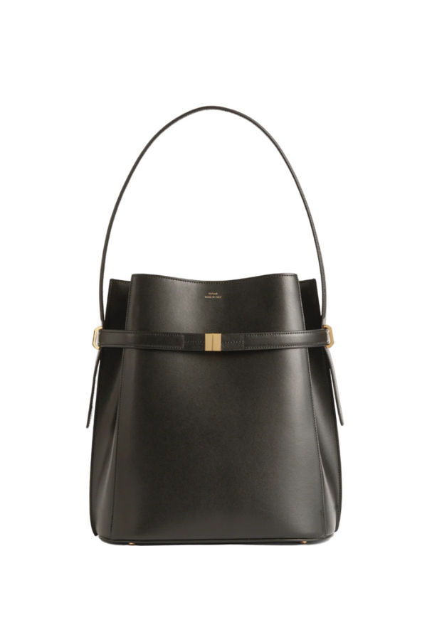 Belted leather bucket bag bark