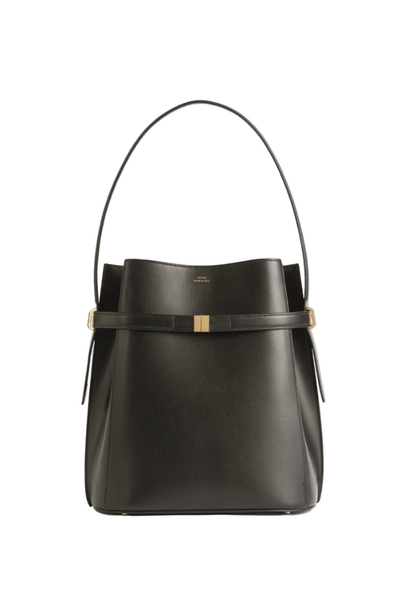 Belted leather bucket bag bark