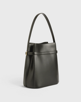 Belted leather bucket bag bark