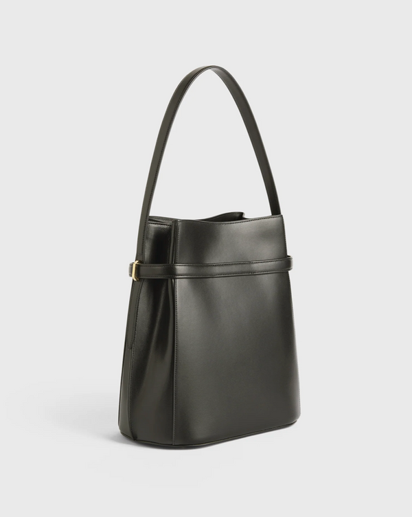 Belted leather bucket bag bark