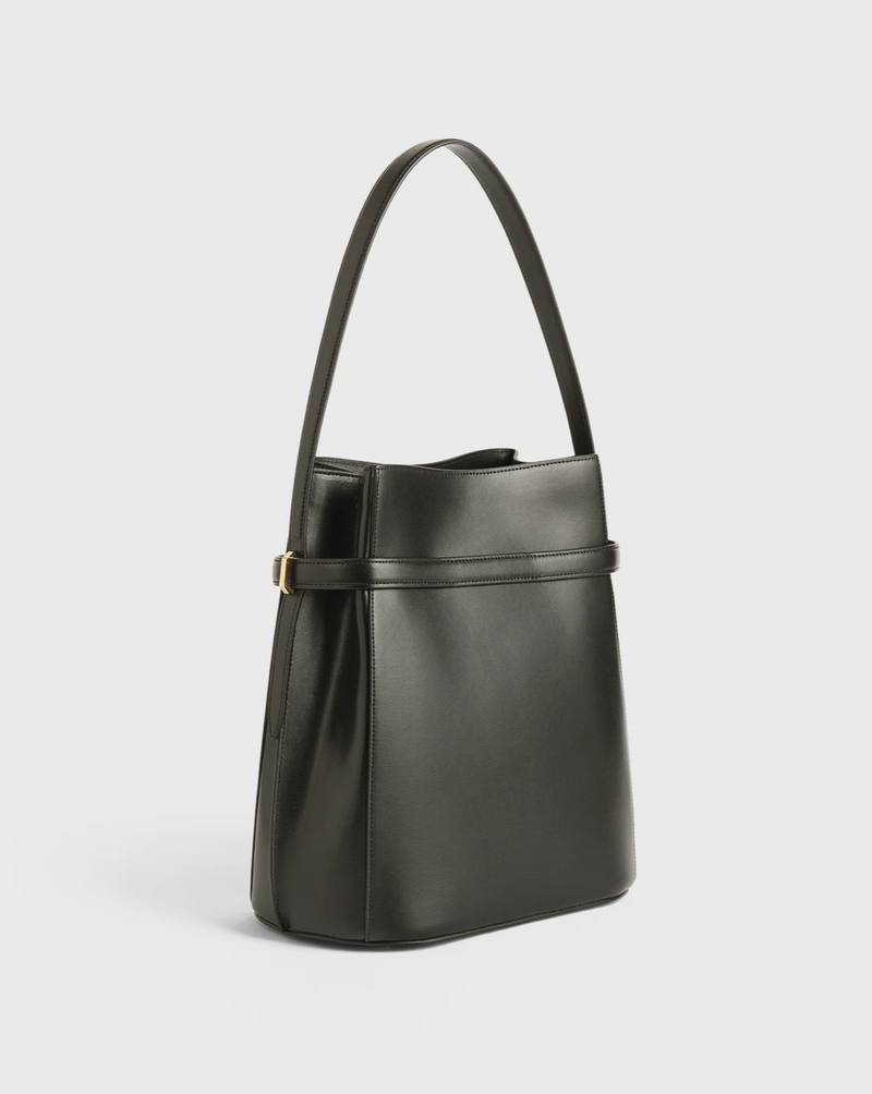 Belted leather bucket bag bark