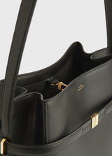 Belted leather bucket bag bark