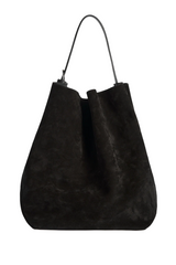 Belted suede tote espresso