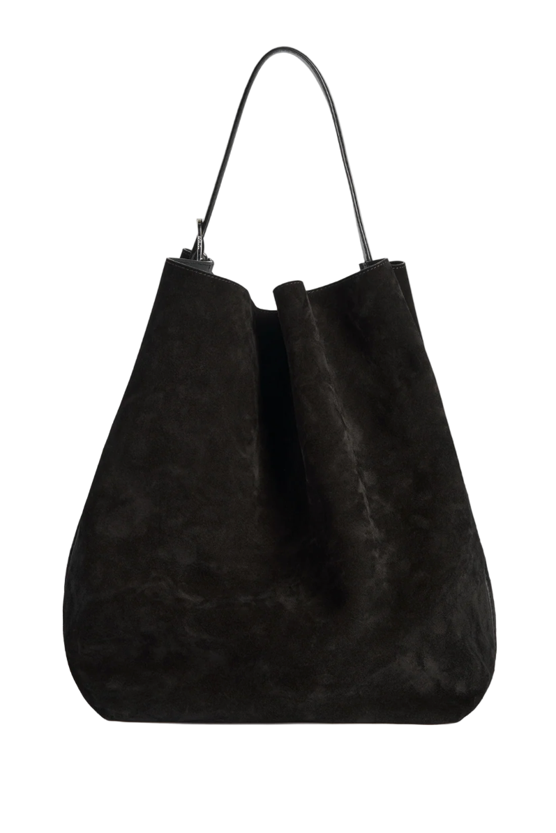 Belted suede tote espresso