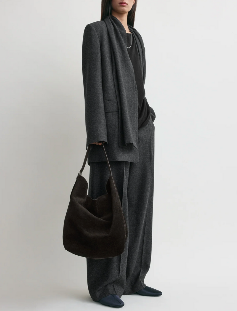 Belted suede tote espresso
