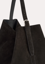 Belted suede tote espresso