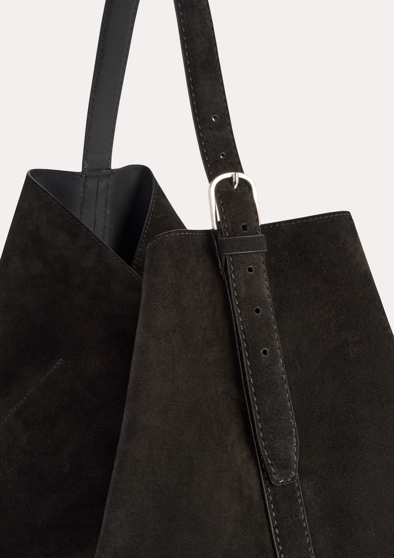 Belted suede tote espresso