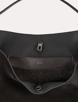 Belted suede tote espresso