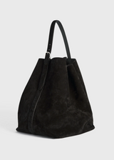 Belted suede tote espresso
