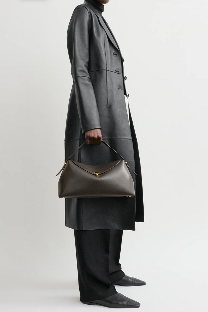 T-lock leather top handle bark