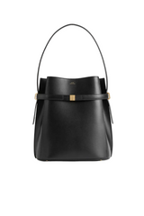 Belted leather bucket bag black