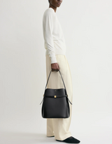 Belted leather bucket bag black